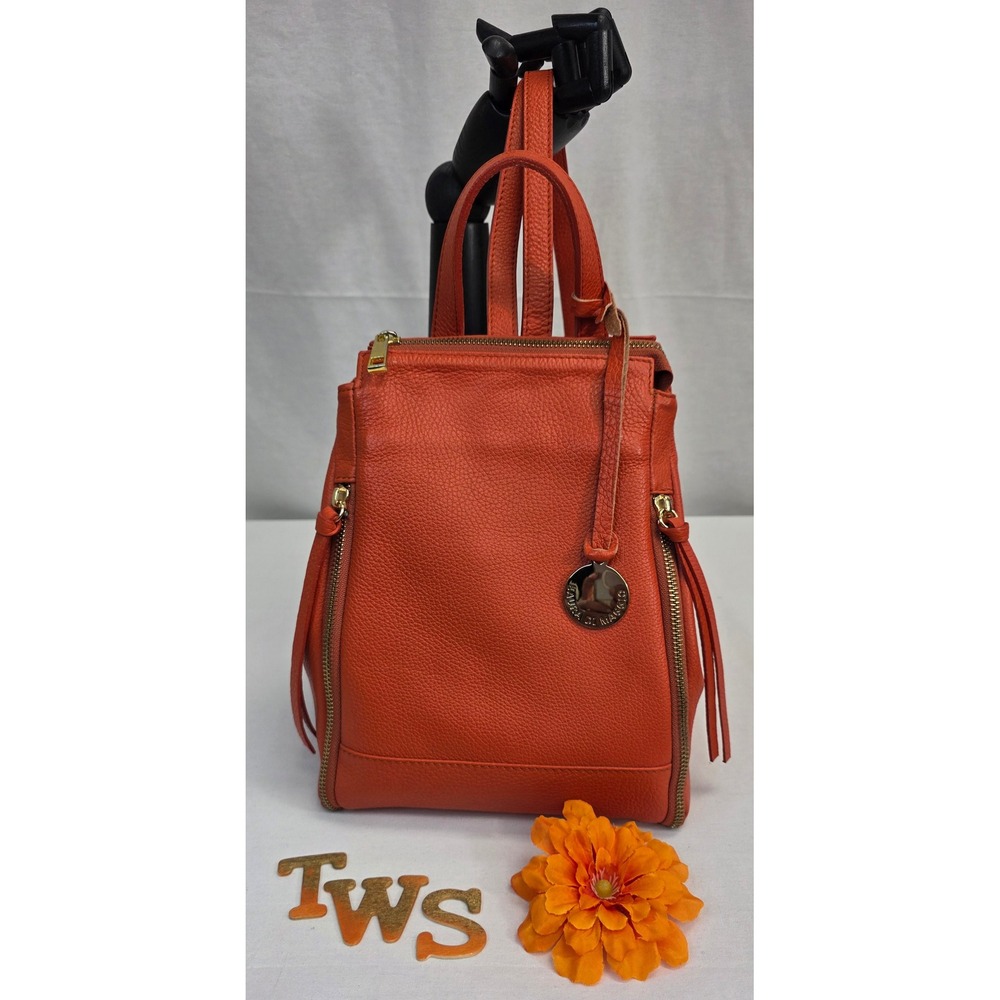 Laura Di Maggio Orange Pebbled Leather Convertible Backpack Made in Italy